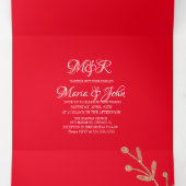 Prachtige Kerst Roze Gouden Takjes Rode Bruiloft Drieluik Uitnodiging (Binnenkant midden)