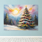 Prachtige kerstboom in Snowy Wonderland Canvas Afdruk (Insitu (Houten vloer))