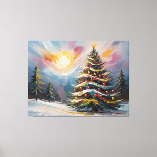 Prachtige kerstboom in Snowy Wonderland Canvas Afdruk (Voorkant)