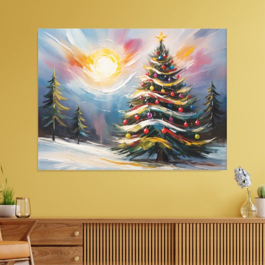 Prachtige kerstboom in Snowy Wonderland Canvas Afdruk (Insitu (Woonkamer))