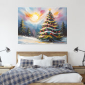 Prachtige kerstboom in Snowy Wonderland Canvas Afdruk (Insitu (Slaapkamer))