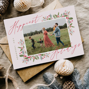 Prachtige kerstkaart met hulst voor gezinsfoto's