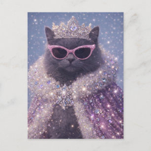 Prachtige Koningin Kat Glanzende Fantasie Portret Briefkaart