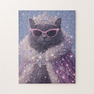 Prachtige Koningin Kat Glanzende Fantasie Portret Legpuzzel
