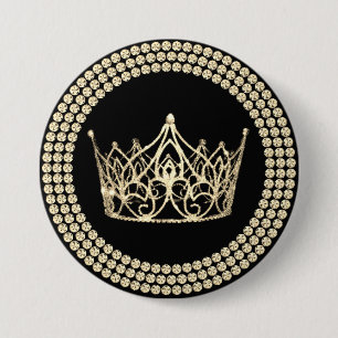 Prachtige Kroon Knop - Zwart & Goud Glam Ronde Button 7,6 Cm
