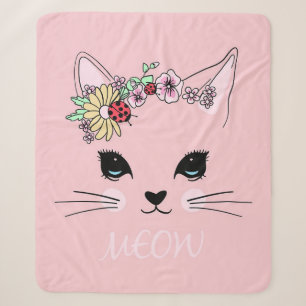 Prachtige ktische kat op het gezicht Meow Pink Cut Sherpa Deken