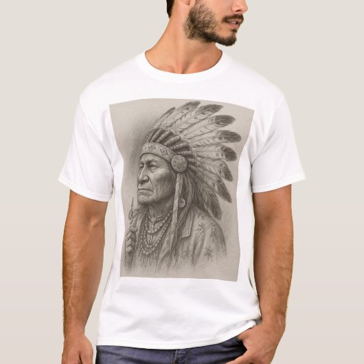 Prachtige kunstschets van een Indiaas opperhoofd. T-shirt (Voorkant)