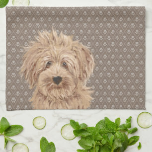 Prachtige Labradoedle Love Dog Paw Painting Beige Theedoek