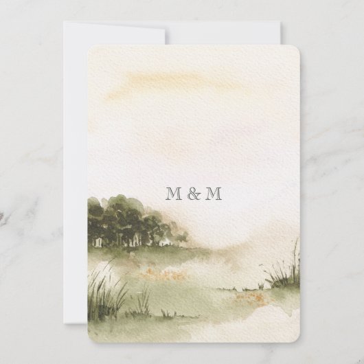 Prachtige landschaps waterverf bruiloft uitnodigin kaart (Achterkant)