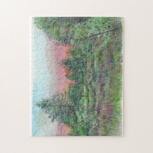 Prachtige landschapskunst Trekt roze hemelnacht aa Legpuzzel (Verticaal)