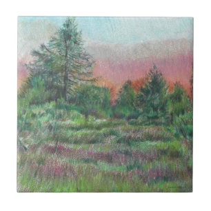 Prachtige landschapskunst Trekt roze hemelnacht aa Tegeltje