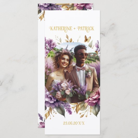 Prachtige Lila en Lavendel Wijngaard Bruiloft Menu (Voorkant / Achterkant)