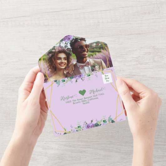 Prachtige Lila wijngaard Alles in een bruiloft uit All In One Uitnodiging (Opening)