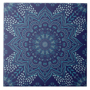Prachtige mandala keramische tegel   marineblauw,  tegeltje