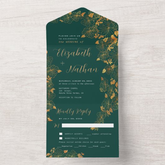 Prachtige maragingopslag in Emerald Green Gold All In One Uitnodiging (Binnen)