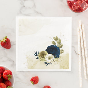 Prachtige marineblauwe ivoor gouden bloemen servet