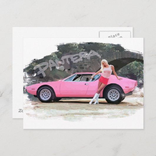 Prachtige meid met De Tomaso Pantera GTS Briefkaart (Voorkant / Achterkant)