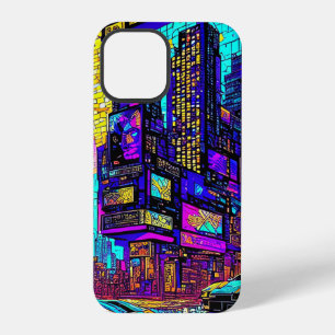 Prachtige Mozaïek Glas in lood Neon Cyberpunk City iPhone 12 Pro Hoesje