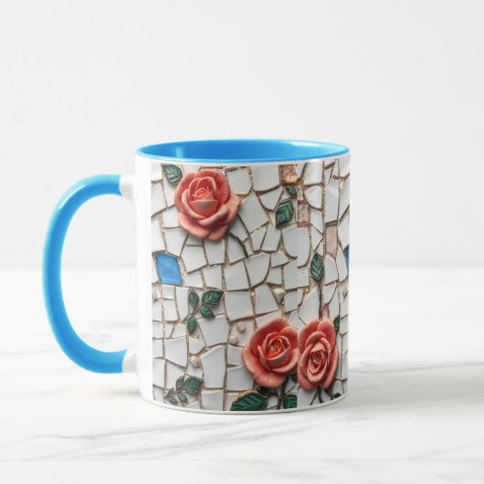Prachtige Mozaïek Pin en Blauwe Rozen Patroon Mok (Links)