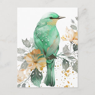 Prachtige munt en gouden vogel en bloemen briefkaart