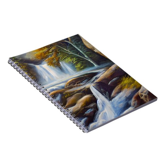 Prachtige Natuur Watervalstroom Olieverf Notitieboek (Rechterzijde)