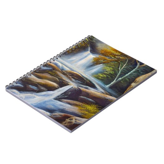 Prachtige Natuur Watervalstroom Olieverf Notitieboek (Linkerzijde)