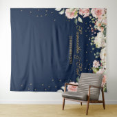 Prachtige navy- en roze roze bloemen boho bruiloft wandkleed (In Situ (horizontaal))