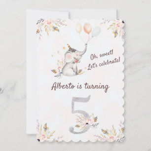 Prachtige olifant Boho Floral vijfde verjaardag Kaart