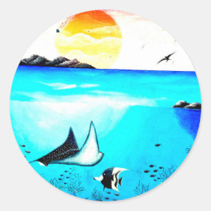Prachtige onderwaterschilderingen ronde sticker