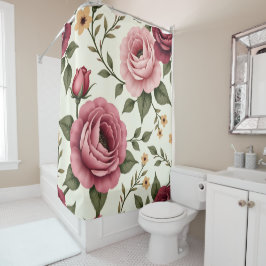 Prachtige oversized roze en Bourgogne Douchegordijn