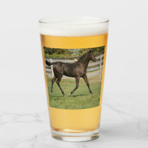 Prachtige paardenprancing in een veld glas