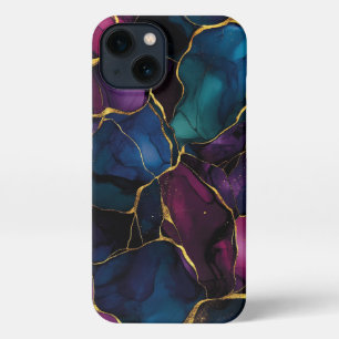 Prachtige paarse Alcohol Art Girly Gold iPhone 13 Hoesje