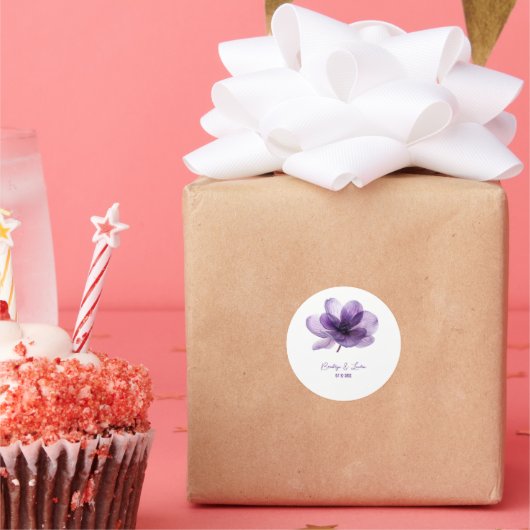 Prachtige Paarse bloemenbruiloft Ronde Sticker (Feest)