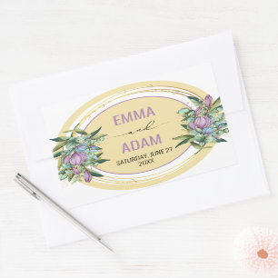 Prachtige Paarse botanische bruiloft Rechthoekige Sticker
