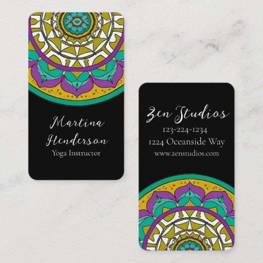 Prachtige Paarse en groene Mandala Visitekaartje (Voorkant / Achterkant)