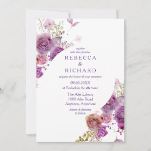Prachtige Paarse Floral Elegance Wedding Kaart