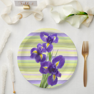 Prachtige Paarse Iris Waterverf Stripes Patroon Papieren Bordje