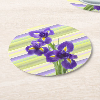 Prachtige Paarse Iris Waterverf Stripes Patroon Ronde Kartonnen Onderzetter