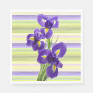 Prachtige Paarse Iris Waterverf Stripes Patroon Servet