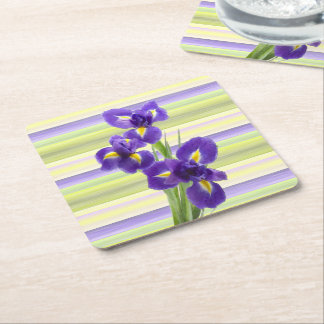 Prachtige Paarse Iris Waterverf Stripes Patroon Vierkante Kartonnen Onderzetter