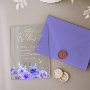 Prachtige Paarse Lavendel Violet Bloemen bruiloft Acryl Uitnodigingen