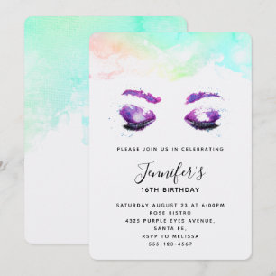 Prachtige Paarse Ogen & Wenkbrauwen Waterverf Verj Kaart
