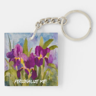 Prachtige paarse waterverf irissen gepersonaliseer sleutelhanger