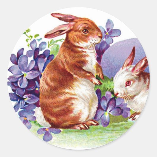 Prachtige paasbundel - Bunnies en Violetten Ronde Sticker (Voorkant)