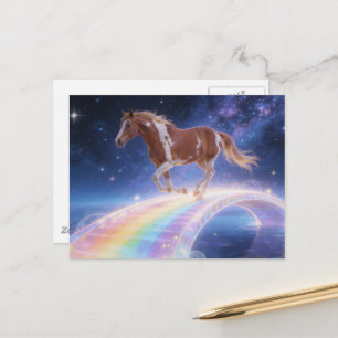Prachtige Paint Horse Merrie Steekt Een Regenboogb Briefkaart