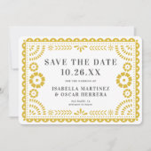 Prachtige Papel Picado Foto Geel Huwelijk Save The Date (Voorkant)