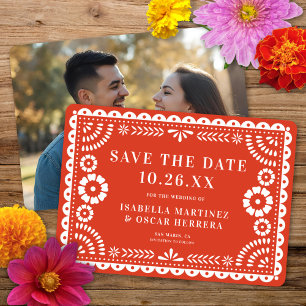 Prachtige Papel Picado Foto Warm Red Wedding Save The Date