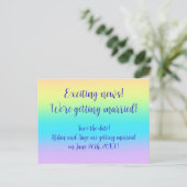Prachtige pastel regenboogbruiloft, opslagdatum aankondigingskaart (Staand voorkant)