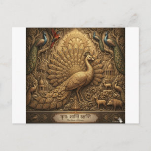 Prachtige Pauw met Elegante Bloemige Achtergrond D Briefkaart