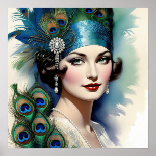 Prachtige Pauwenvrouw uit de Roaring Twenties Poster